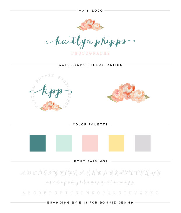 bright, cheery floral and calligraphy rebrand for Kaitlyn Phipps Photography via b is for bonnie design