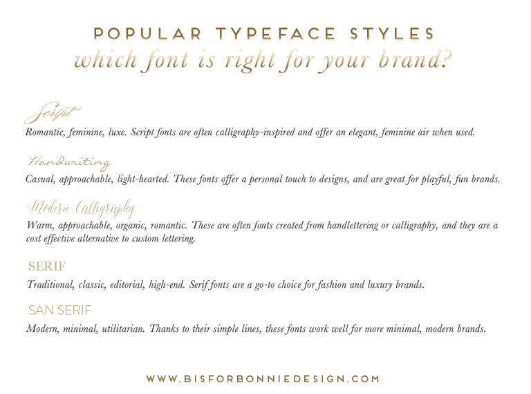 Popular typeface styles (and which one is right for your brand!) via b is for bonnie design #fonts #fontpairings