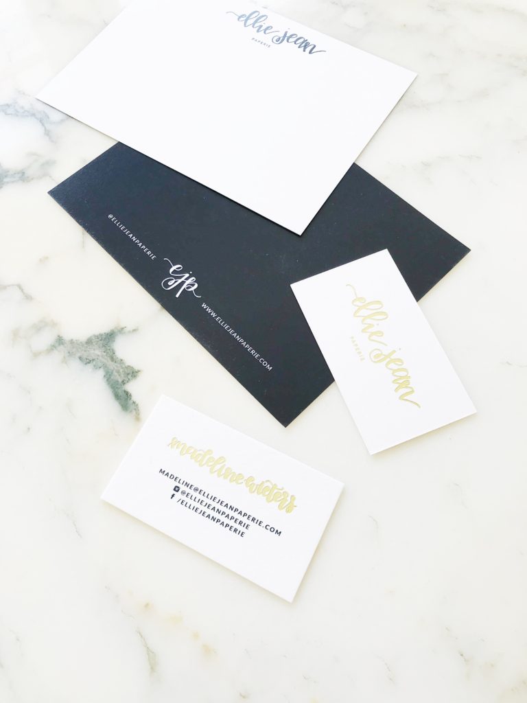 Custom gold foil + navy stationery and business cards for Ellie Jean Paperie by b is for bonnie design