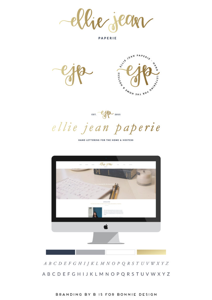Warm, joyful re-branding for Ellie Jean Paperie via b is for bonnie design | gold and navy logo design with custom calligraphy