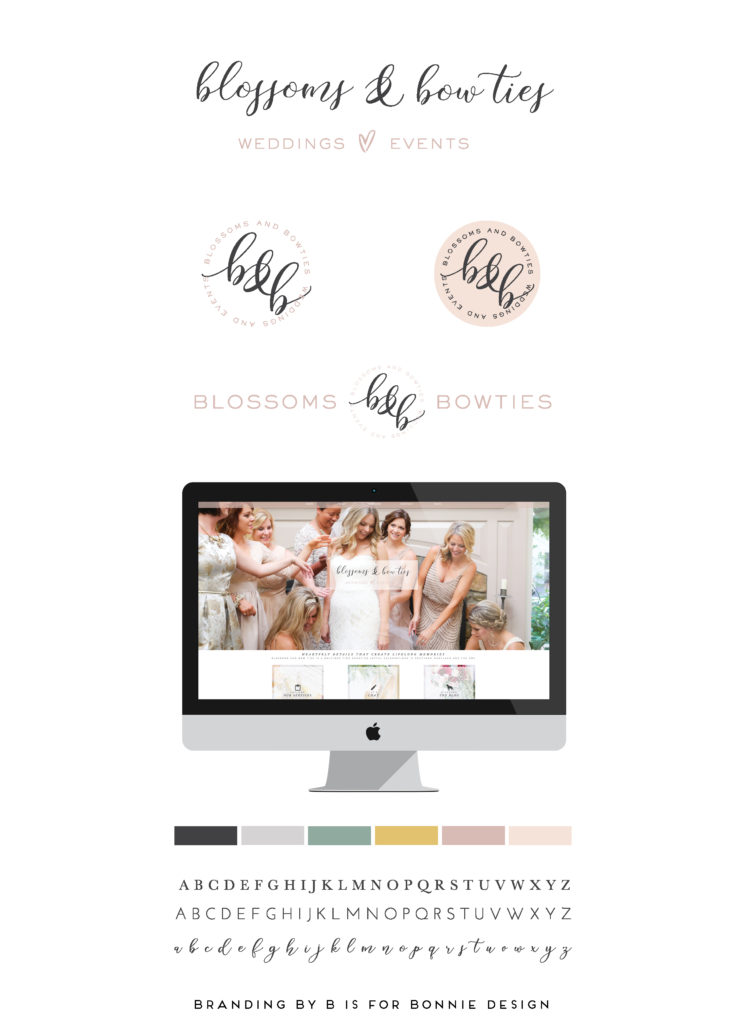 Romantic logo design + visual branding for Southern Maryland wedding planning boutique Blossoms & Bow Ties via b is for bonnie design