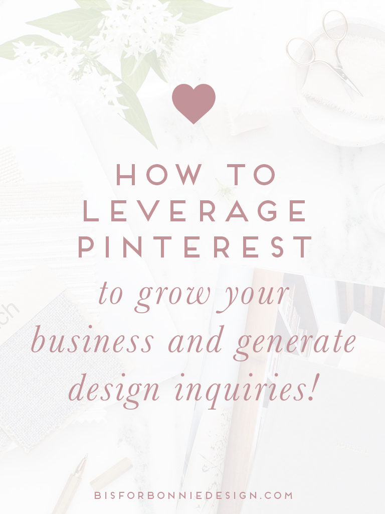 How to leverage Pinterest to generate design inquiries | Thanks to Pinterest, we are able to create a consistent blog strategy, use content we’ve already created, and repurpose it in a way that reaches our ideal design clients and sales goals. Here is our exact Pinterest strategy. | b is for bonnie design #branddesigner #brandstrategy #designerstrategychats