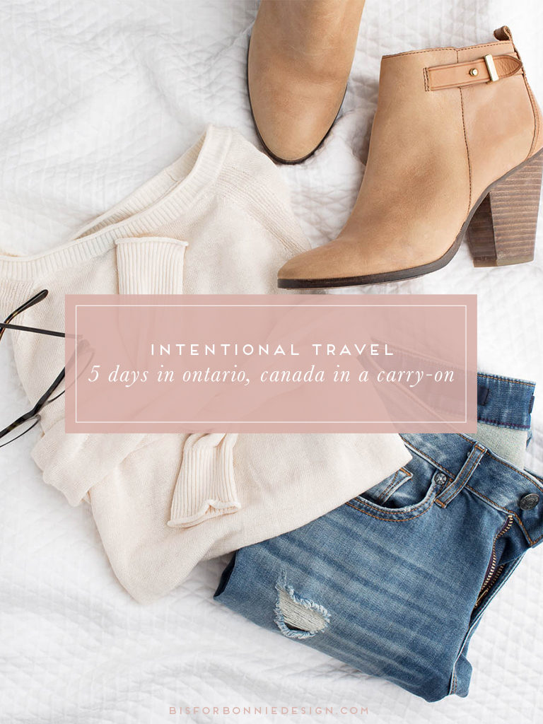 A cozy, casual packing list for 5 days Ontario, Canada in one carry-on suitcase | Intentional Travel: The Imperfect Boss Camp edition via b is for bonnie design