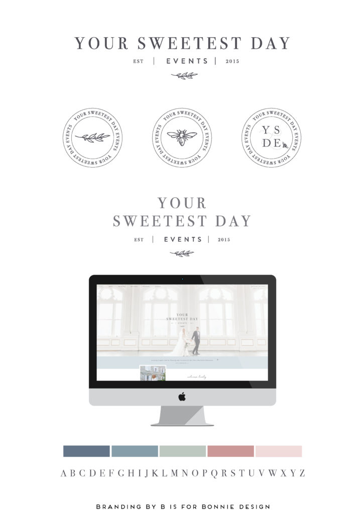 Custom rebrand and Showit 5 website design for Your Sweetest Day Events | blue + grey logo design | b is for bonnie design